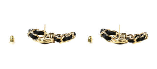 Chanel Black & Gold Lambskin Chain Bow Drop Earrings