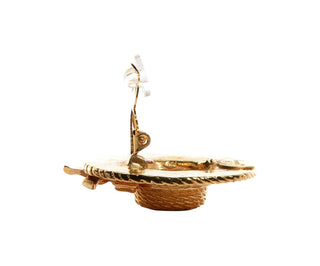 Chanel Gold Straw Hat Clip On Earrings