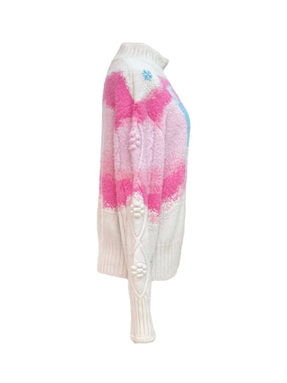 Chanel White & Pink NO5 Pop Dream Intarsia Knit Sweater