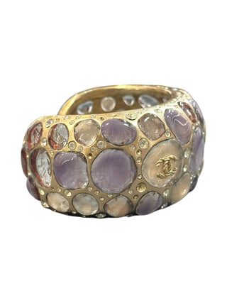 Chanel Lavender & Ivory Cabochon Crystal Cuff Bracelet and Ring Set