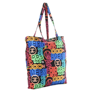 Chanel Black Caviar Fabric Multicolour Graffiti Foldable Tote