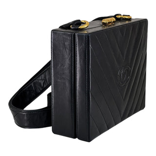 Chanel Black Chevron Quilted CC Lambskin Box Shoulder Bag