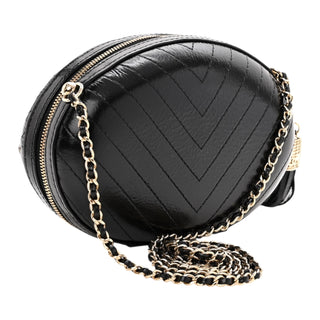 Chanel Black Lambskin Embroidered Chevron Quilted La Pausa Tassel Clutch
