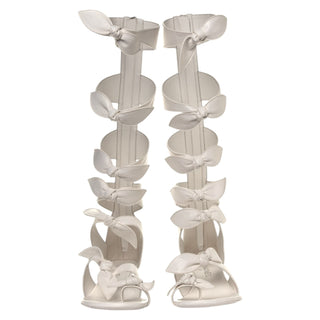 Chanel White Lambskin Crossover Bow CC Mid Calf Sandals