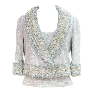 Chanel Pastel Fringe-Trimmed Tweed Jacket & Matching Strap Top Set