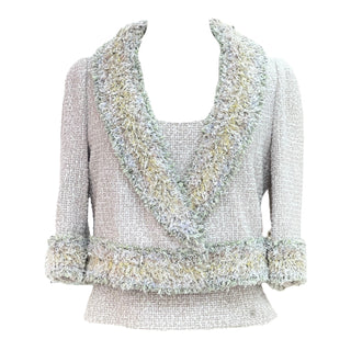 Chanel Pastel Fringe-Trimmed Tweed Jacket & Matching Strap Top Set