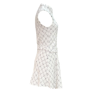 Chanel Cream Tweed Sleeveless Dress with Belted Waist & CC Button