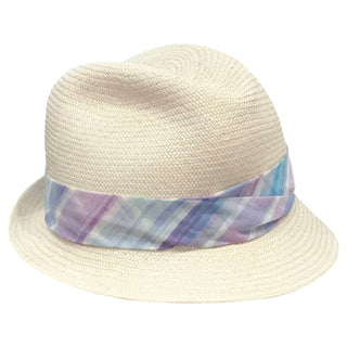 Chanel Pastel Check Straw Fedora Hat
