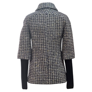 Chanel Navy & White Houndstooth Tweed Jacket with Knit Underlay Sleeves