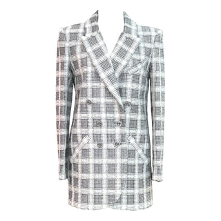 Chanel Black & white Boucle Tweed Check Double Breasted Blazer
