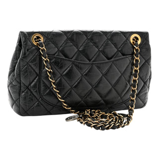 Chanel Black Aged Calfskin Quilted Medium Charm Medallion Flap Bag