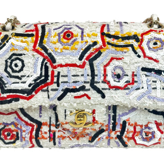 Chanel Multicolor Embroidered Tweed Classic Medium Double Flap Bag
