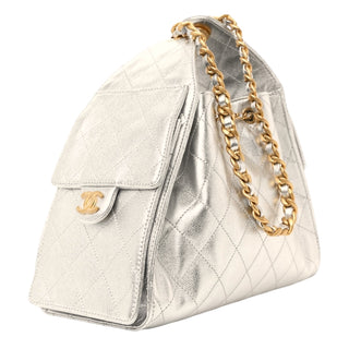 Chanel Silver Metallic Caviar Quilted Small Chanel 25 Hobo Bag With Gold Hardware