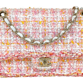 Chanel Pink & Orange Tweed Braid Sequin Medium Double Flap Bag