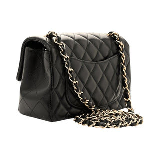 Chanel Black Lambskin Quilted Mini Rectangular Flap Bag With Gold Hardware