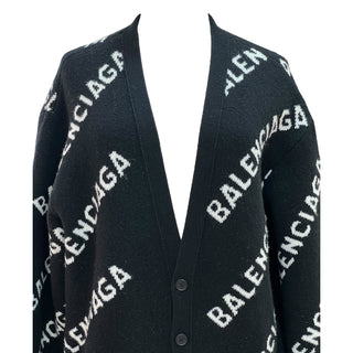 Balenciaga Black & White Logo Knit Cardigan