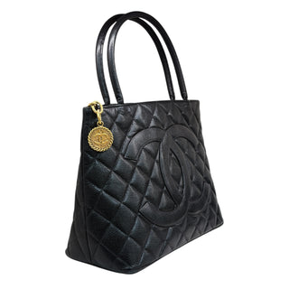 Chanel Black Caviar Quilted Medallion Tote Bag With Gold Hardware