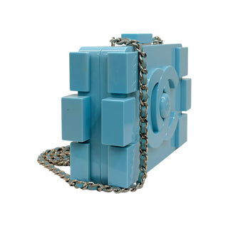 Chanel Light Baby Blue Plexiglass Supermarket Boy Brick Lego Minaudière Clutch With Silver Hardware
