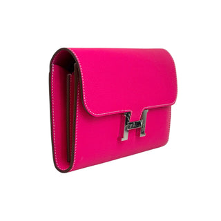 Hermes Rose Extreme Epsom Constance Wallet With Palladium Hardware