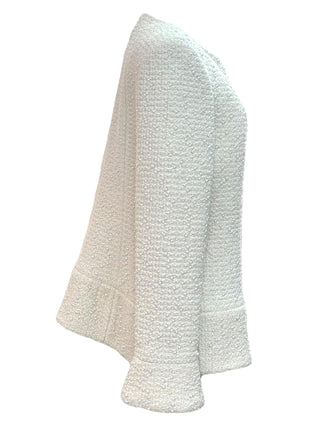 Chanel 2018 Ivory Pearl-Embellished Flared Tweed Jacket with Sunburst CC Buttons