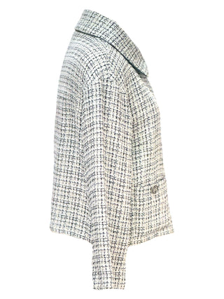 Chanel White Tweed Checkered Cropped Jacket With CC Buttons