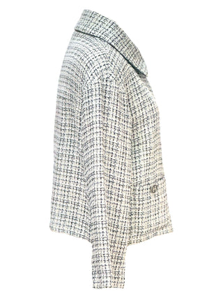 Chanel White Tweed Checkered Cropped Jacket With CC Buttons