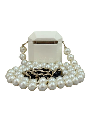 Chanel White Camélia CC Pearl AirPods Case Minaudière Bag