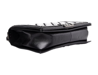 Chanel Black Calfskin Quilted Medium Boy Bag With Top Handle