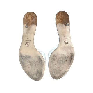 Chanel White Camellia Embossed Leather Mules
