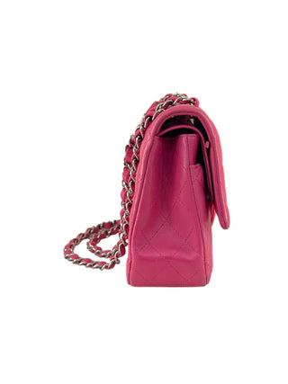Chanel Hot Pink Lambskin Quilted Medium Double Flap Bag With PHW