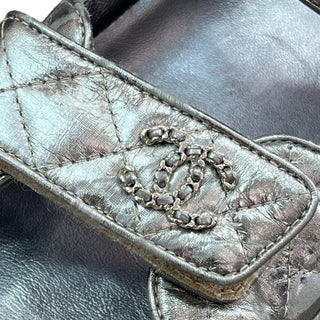Chanel Quilted Metallic Silver Leather Dad Sandals