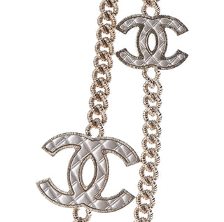 Chanel Gold Pearly White Quilted CC Layered Long Chain Necklace
