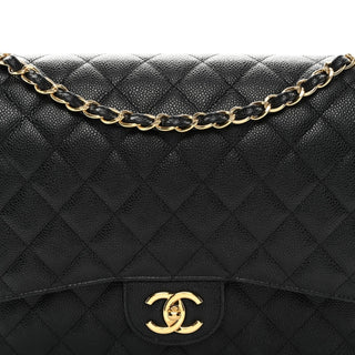 Chanel Black Caviar Quilted Maxi Double Flap Bag With Gold Hardware