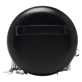 Chanel Black Leather Metal Fringe Round Chain Clutch