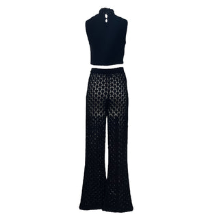 Christian Dior Black Crochet Lace Crop Top & Trousers 2 Pieces Set