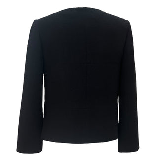 Chanel Black Bouclé Jacket with Camellia-Emblazoned Buttons