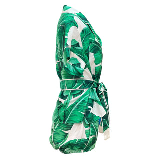 Dolce & Gabbana Banana Leaf Print Silk Belted Shirt and Shorts Set