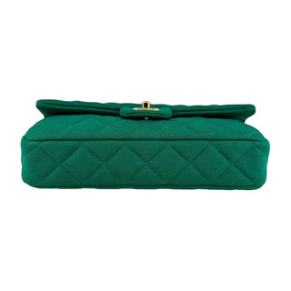 Chanel Green Métiers d’Art Quilted Wool Jersey Roll Clutch Flap Bag