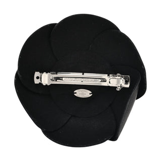 Chanel Black Lambskin Crystal Camellia CC Barrette Hair Clip