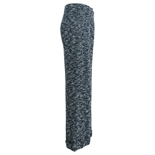Chanel Navy Blue & White Tweed Wide-Leg Trousers