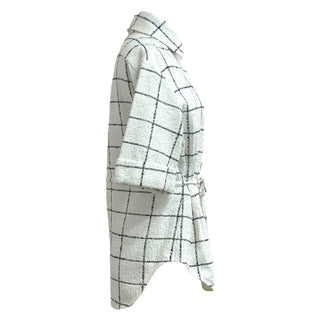 Chanel White & Black Checkered Tweed Belted Top