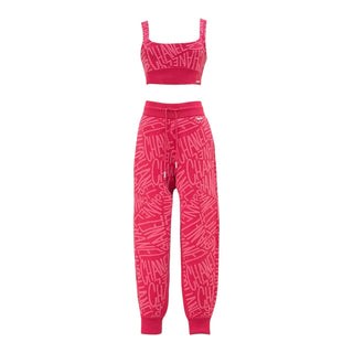 Chanel Fuchsia Knit Logo Crop Top & Jogger Set