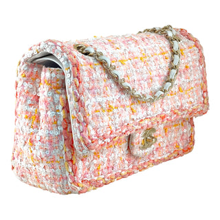 Chanel Pink & Orange Tweed Braid Sequin Medium Double Flap Bag