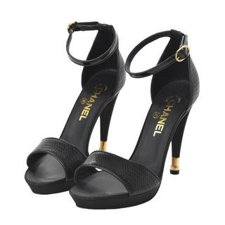 Chanel Patent Open Toe Ankle Strap Pumps