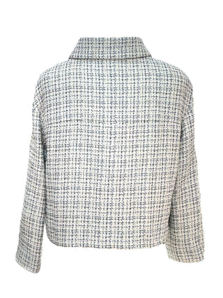 Chanel White Tweed Checkered Cropped Jacket With CC Buttons
