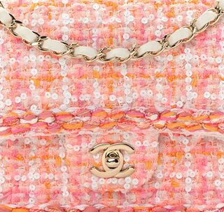 Chanel Multicoloured Tweed Braid Medium Sequin Double Flap Bag With GHW
