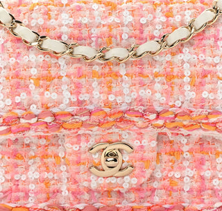 Chanel Multicoloured Tweed Braid Medium Sequin Double Flap Bag With GHW