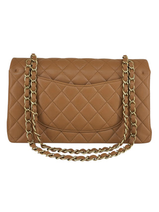 Chanel Brown Lambskin Quilted Medium Double Flap Bag With GHW