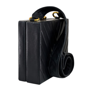 Chanel Black Chevron Quilted CC Lambskin Box Shoulder Bag