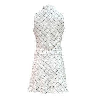 Chanel Cream Tweed Sleeveless Dress with Belted Waist & CC Button